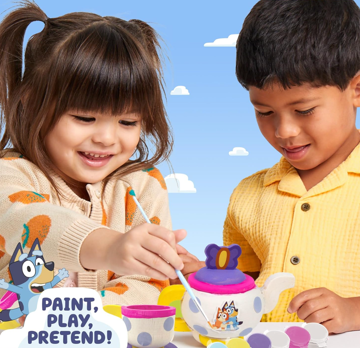 Bluey Paint & Play Juego de té – Juego de 6 piezas de madera PORFYDYA