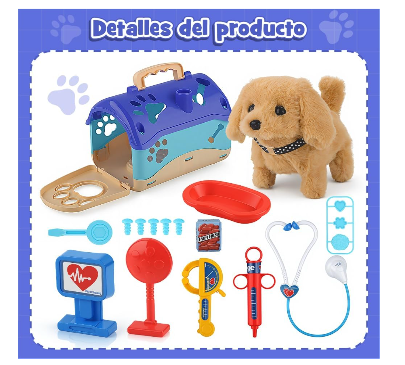 Perro de Peluche Electrónico Interactivo Que Camina y Ladra con Accesorios PORFYDYA
