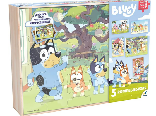 Rompecabezas 5 En 1 Bluey Caja De Madera