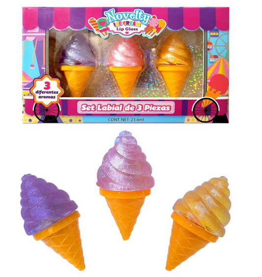 Set de 3 Brillos Labiales Novelty con Diseño de Helado PORFYDYA