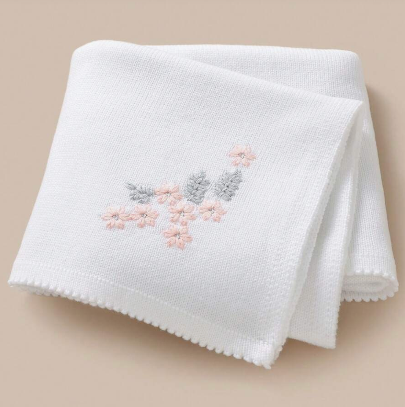 Manta de Punto Punto Flores Blanco CHIKY NYNO