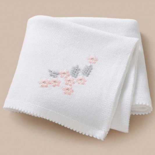 Manta de Punto Punto Flores Blanco CHIKY NYNO