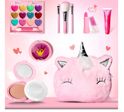 Bolso de Maquillaje para Niñas-11 pcs Unicornio Peluche PORFYDYA