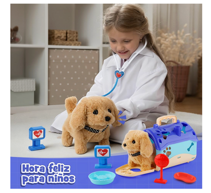 Perro de Peluche Electrónico Interactivo Que Camina y Ladra con Accesorios PORFYDYA