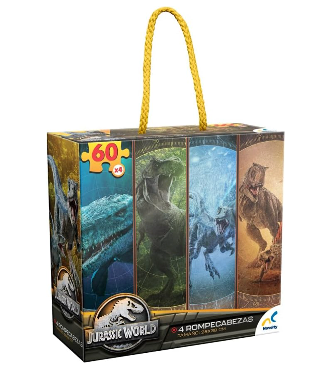 Jusassic World Novelty, Rompecabezas 4 en 1 PORFYDYA