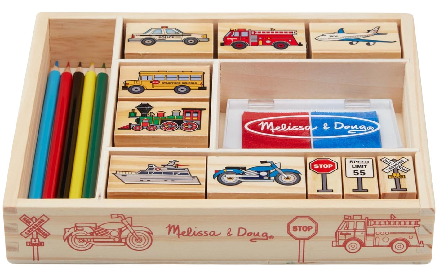 Melissa & Doug Set de Sellos de Vehículos, Juguete de Madera PORFYDYA